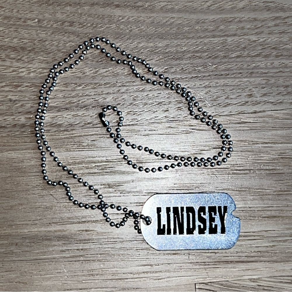 5/$20 Lindsey Tag 2"x1-1/8" Necklace Ball Chain 27"